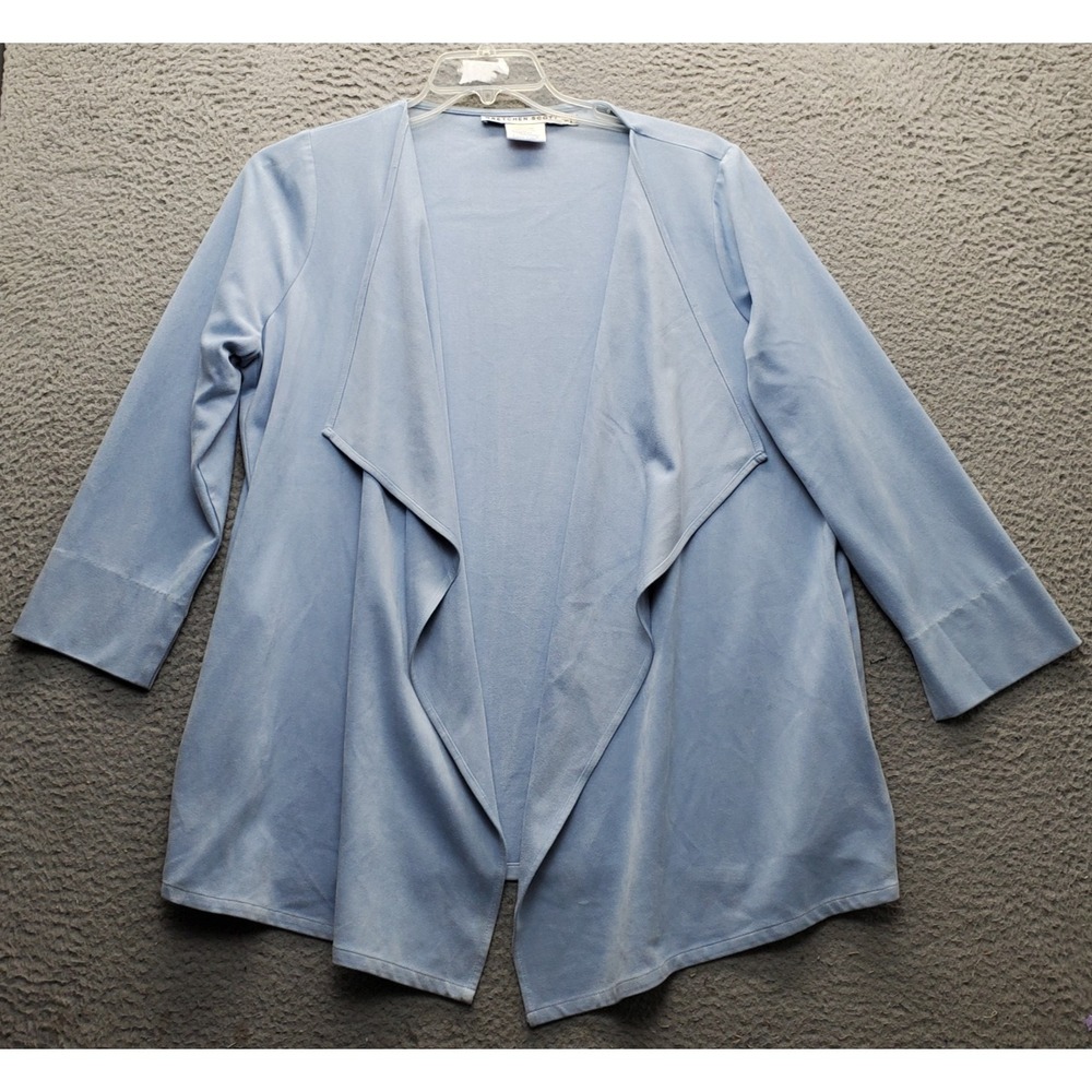 Gretchen Scott Jacket Women Large Blue Micro Fiber Slit Sleeve Draped Open Front